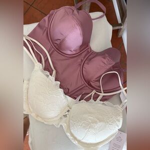 Lace and Satin Bras - White and Purple